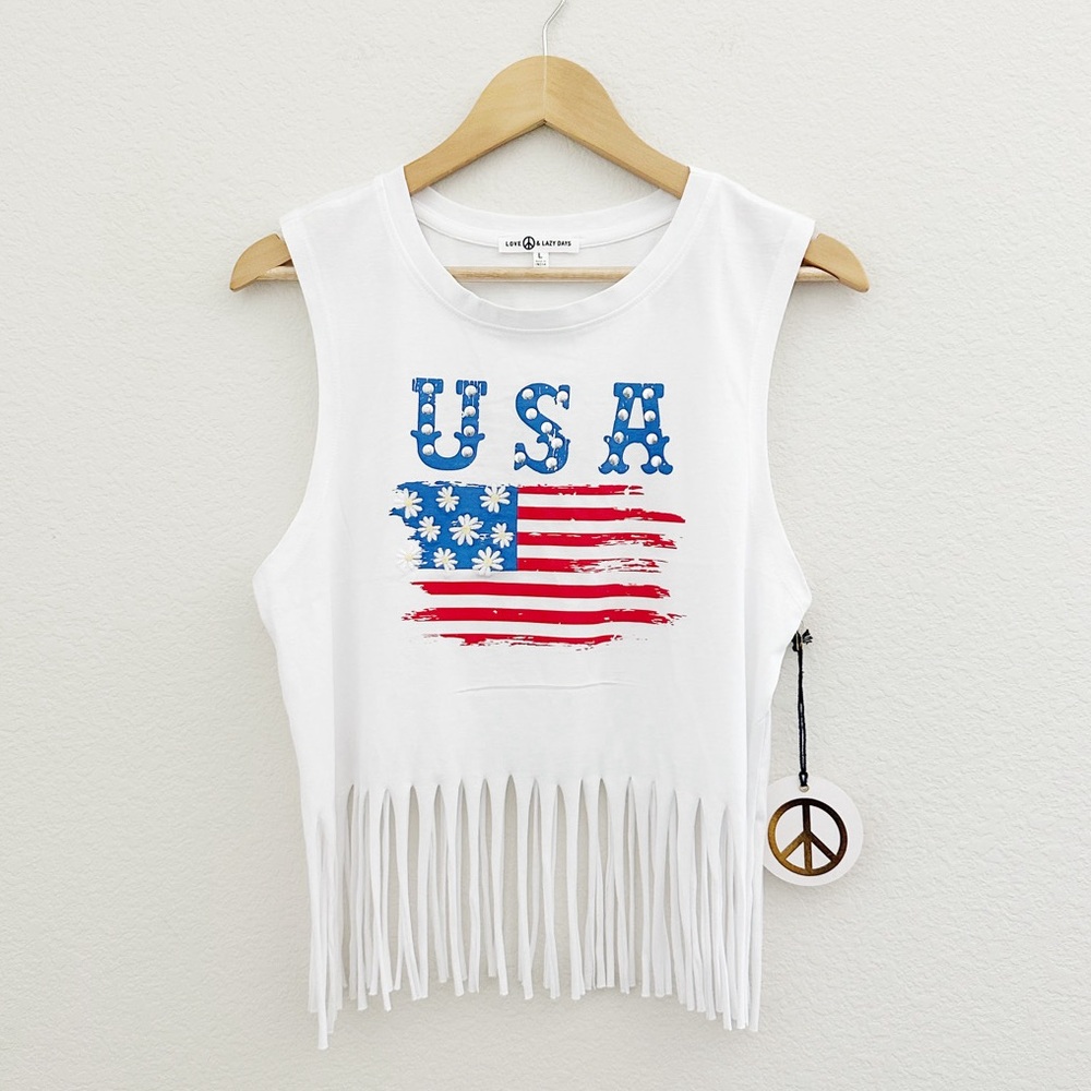 NEW Love Peace & Lazy Days USA Tank Top